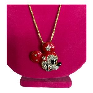 Red Mickey Mouse Necklace on gold chain chain length 25” total